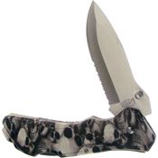 Frost 18285WSC Buckshot Skull Camo Part Serrated Blade Lockback Folding Pocket Knife