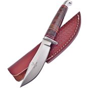 Frost WT1028 Fixed Stainless Clip Point Blade Knife with Brown Stacked Leather Handle