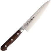 Kanetsune 904 Damascus Steel Blade Petty Slicing Knife with Brown Laminated Wood Handle
