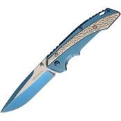 Miscellaneous 4360 Assisted Opening Drop Point Linerlock Folding Pocket Knife with Blue Anodized Stainless Handle