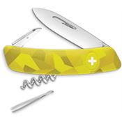 Swiza 102080 C01 Button Lock Knife with Yellow Camo Rubberized Handle