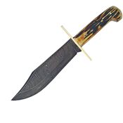 Bear & Son 500D34 Bowie Damascus Clip Point Fixed Blade Knife with Imitation Stag Handle