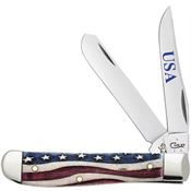 Case 64135 Mini Trapper Folding Pocket Knife with Patriotic Natural Smooth Bone Handle