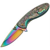 China Made 300428RB Deer Spectrum Assisted Opening Drop Point Linerlock Folding Pocket Knife