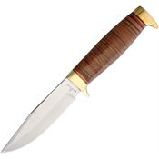 Rough Rider 1637 Hunter Stacked Leather Handle Clip Point Fixed Blade Knife