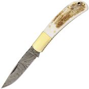 Damascus 1168 Lockback Stag Drop Point Linerlock Folding Pocket Knife
