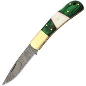 Damascus 1169 Lockback Green Drop Point Linerlock Folding Pocket Knife