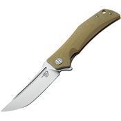 Bestech G05C1 Scimitar Clip Point Satin Finish Blade Linerlock Folding Pocket Knife with Tan G-10 Handle