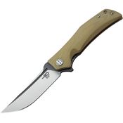 Bestech G05C2 Scimitar Clip Point Two-Tone Blade Linerlock Folding Pocket Knife with Tan G-10 Handle