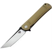Bestech G06C2 Kendo Tanto Point Two-Tone Finish Blade Linerlock Folding Pocket Knife with Tan G-10 Handle