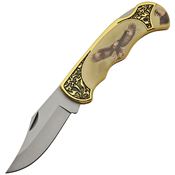 China Made 211411EG Eagle Lockback Folding Pocket Clip Point Knife with Smooth Bone and Brass Handle