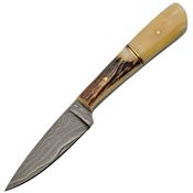 Damascus 1174 Fixed Blade Knife with White Smooth Bone and Stag Bone Handle