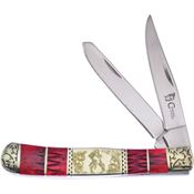 Frost CSW236BBH Trapper Folding Pocket Knife with Red Jigged Bone Handle