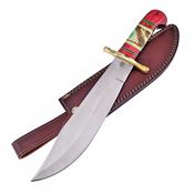 Frost CW6162RWGB Wolf Dancer Bowie Knife with Carved Green Bone and Red Pakkawood Handle