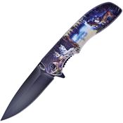 Frost FC28WOLF Assisted Opening Linerlock Folding Pocket Knife with Wolf Artwork Handle