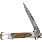 Hen & Rooster 5071DSD Stiletto Kris Damascus Stag Folding Pocket Knife with Deer Stag Handle