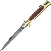 Hen & Rooster 5081DSD Stiletto Kris Damascus Stag Folding Pocket Knife with Deer Stag Handle