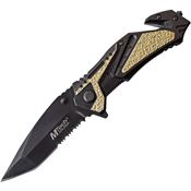 MTech A1012TN Linerlock Assisted Opening Folding Knife with Black and Tan Aluminum Handle