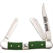 Case 15763 John Deere Med Stockman Knife with Green Smooth Synthetic Handle