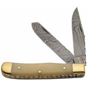 Damascus 1181 Trapper Knife with Natural Smooth Bone Handle