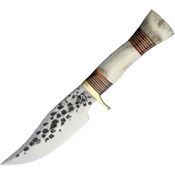 Old Forge 022 Hammered Skinner Finish Stainless Clip Point Blade Knife with Bone Pakkawood Handle