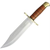 Rough Rider 1718 Stacked Leather Mirror Finish Bowie Knife with Stacked Leather Handle