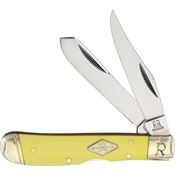 Rough Rider 1735 Trapper Mirror Finish Carbon Steel Clip, Spey Blade with Yellow Smooth Synthetic Handle