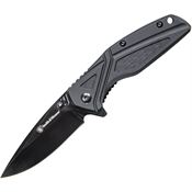 Smith & Wesson 1084308 Linerlock Black Finish Stainless Knife with Black Rubberized Aluminum Handle