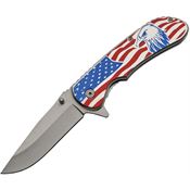 China Made 300443 American Eagle/Flag Linerlock Assisted Opening Knife with Silver Aluminum Handle