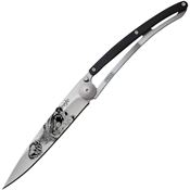 Deejo 1CB040 Tattoo Linerlock 37g Grizzly Knife with Black Grenadilla Wood Front and Stainless Back Handle