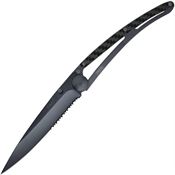 Deejo 1GC500 Tattoo Linerlock 37g Knife with Carbon Fiber Front and Black Finish Stainless Back Handle