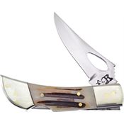 Frost RNG2363SC Ridge Runner Satin Finish Stainless Clip Blade Knife with Second Cut Bone Handle