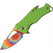 MTech A882TGN Tie Dye Framelock Assisted Opening Knife with Green Nylon and Stainless Back Handle