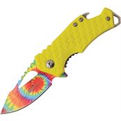 MTech A882TYL Tie Dye Framelock Yellow Assisted Opening Knife with Yellow Nylon and Stainless Back Handle