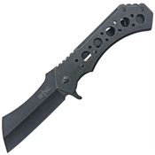 S-TEC S004L Framelock Cleaver Blade Knife with Black Stonewash Finish Stainless Handle
