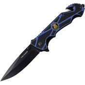 Tac Force 987BL Police Linerlock Assisted Opening Black Finish Knife with Black and Blue Anodized Aluminum Handle