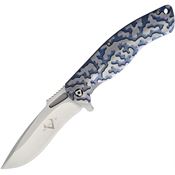 V NIVES 30039 Atmosphere Framelock Knife with Blue and Silver Sculpted Titanium Handle