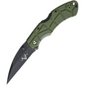 V NIVES 30190 Rocky Lockback Black Finish D2 Tool Knife with OD Green Sculpted FRN Handle