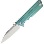 Artisan 1703GGN Littoral Framelock Steel Blade Knife with Green Anodized Titanium Handle