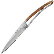 Deejo 1CB502 One Hand Titanium Blade Knife with Juniper Wood Front and Titanium Back Handle