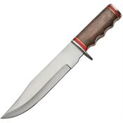 Pakistan 3380 Bowie Clip Point Blade Knife with Brown Finger Grooved Wood Handle