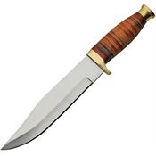 Pakistan 3385 Bowie Clip Point Blade Knife with Stacked Leather Handle
