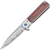 Artisan 1802GDBR Classic Linerlock Damascus Steel Drop Point Blade Knife with Red G10 Handle