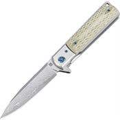 Artisan 1802GDGN Classic Linerlock Damascus Steel Drop Point Blade Knife with Green G10 Handle
