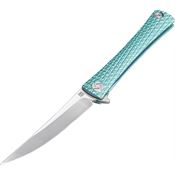 Artisan 1805GGNM Waistline Framelock M390 Stainless Blade Knife with Green Textured Titanium Handle