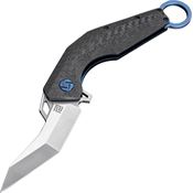 Artisan 1811GBUM Cobra Linerlock M390 Stainless Blade Knife with Carbon Fiber Handle and Blue Liners