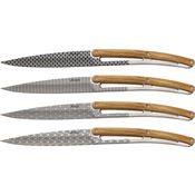 Deejo 4AB013 Steak Knives Geometry Mirror Finish Blade Knife with Olive Wood Handle