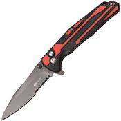 MTech 1037RD Button Lock Drop Point blade Knife with Black and Red Nylon Handle