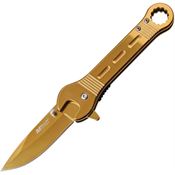 MTech A1047GD Linerlock Assisted Opening Drop Point Blade Knife with Gold TiNi Finish Stainless Handle