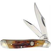 Rough Rider 1808 Peanut Stainless Clip and Pen Blades Knife with Brown Stag Bone Handle